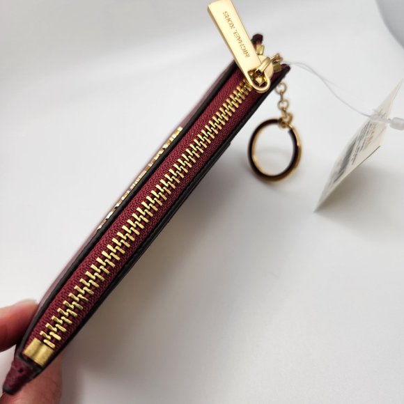Michael Kors Jet Set Coin Pouch Wallet with Keychain - NWT - Mulberry Red - Picture 3 of 7
